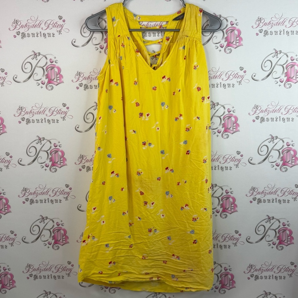 Denver Hayes dress flowers corset back detail bright Yellow Floral Mini Dress